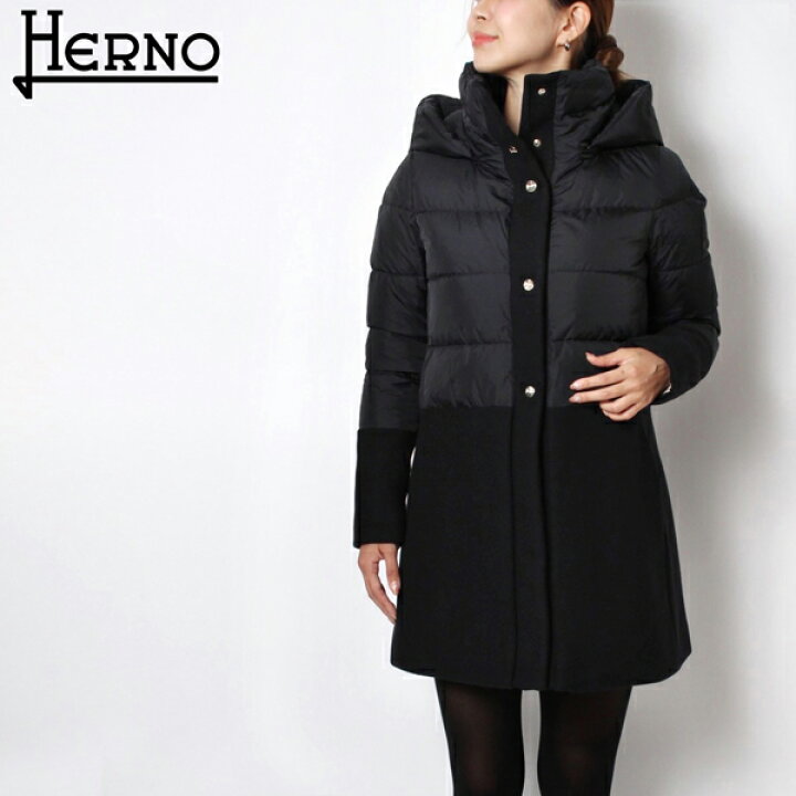 楽天市場】ヘルノ HERNO ウール切替 フード付 ダウンコート【ブラック 