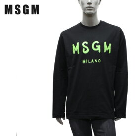 エムエスジーエム MSGM 手書きタイプロゴ 長袖Tシャツ【ブラック(グリーンロゴ)】3440MM511 237002 99/【2023SS】m-tops