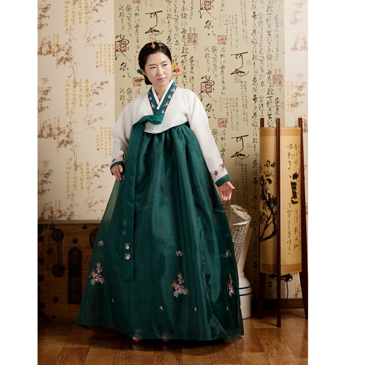楽天市場 新色入荷 送料無料 韓国民族衣装 チマチョゴリ 白 濃緑 5002 18 Paug16 ドリームアイランド