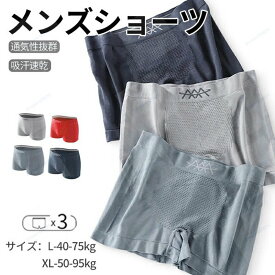 ショーツ ボクサーパンツ メンズ 3枚セット シームレスパンツ ボクサー 男性用 下着 インナー アンダーウエア ナイトウエア シームレス 伸縮性 春 夏 秋 冬 立体構造 ゆったり シンプル 無地 ブルー グレー レッド ダークパープル L/XL