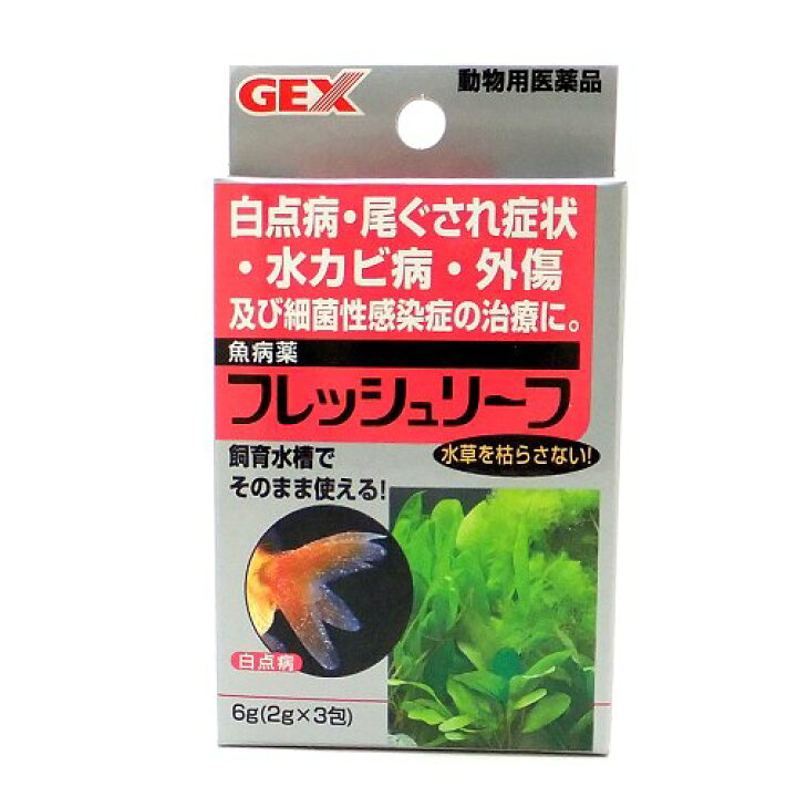 楽天市場 病魚薬 魚病薬 フレッシュリーフ 6g 白点病 尾ぐされ 水カビ病治療 熱帯魚 金魚 薬 動物用医薬品 アクアリウム ドリームシアター