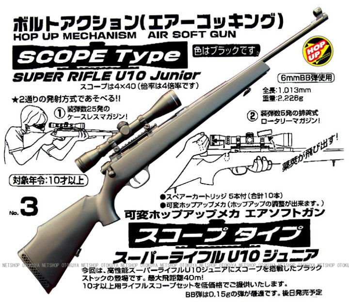 楽天市場】エアガン スーパーライフル U10 ジュニア スコープ 