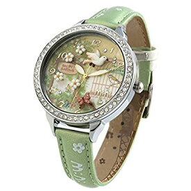 [DREAMING Q&P] 腕時計 レディース ガール グリーン クオーツ アナデジ表示 海外モデル W291 三次元手作りポリマー粘土飛ぶ鳥