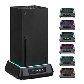 Xbox Series X 用冷却ファン スタンド XboxシリーズXのみ対応 超低ノイズ & 6色RGBライト付き & 3段階速度調整可能 & 3つの予備USBポート （データ送信の機能付き） Xbox Series Xファン アクセサリー ブラッ
