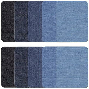 デニムパッチ 補修パッチ アイロンパッチ 長方形 約9.5cm×12.5cm 5色10枚セット ジーンズ リペア 補修布 デニム 補修シート アイロン接着 貼付パッチ 布製 衣類 服の補修に DIY 手芸 自由に切り取