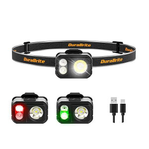 ヘッドライト USB充電式 高輝度 LED 最大400ルーメン 点灯メモリ機能 6種点灯モード 赤&白&緑ライト SOS点滅 120°角度調整可 IP67防水防塵 ヘッドランプ 夜釣り 頭につけ 最適 登山 キャンプ 散