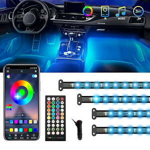 車内 LEDテープライト 72LED 車イルミネーション 車内装飾用 防水 高輝度 RGB 8色切替 雰囲気ライト 星空 ランプ リモコン アプリ操作 タイマー機能 音楽同期 音認識