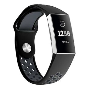 for Fitbit Charge 3/ Charge 4 �o���h/�x���g �����p�o���h �_�炩���V���R���o���h �����\ ���F�I�� �X�|�[�c �����x���h (S, �u���b�N+�O���[)