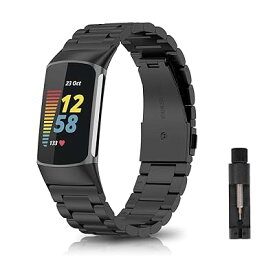 [SeGinn] バンド Fitbit Charge 6 / Fitbit Charge 5 対応 交換バンド ステンレス製 サイズ調節可能 調整工具付き ストラップ ビジネス風 肌にやさしい メンズ＆レディース用 交換ベルト 替えベルト コンパチブ