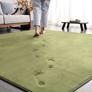 ラグ カーペット 低反発 ラグマット 3畳 厚手15mm 190x240cm 滑り止め付 洗える 防音 床暖房 ホットカーペット対応 防ダニ 抗菌 フランネル ウレタン 厚い じゅうたん 無地・グリーン