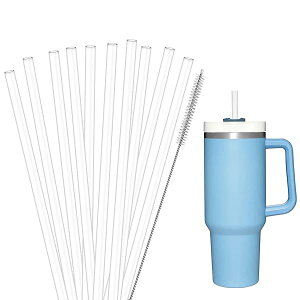 交換用ストロー 10本パック Stanley 40オンス & 30オンス タンブラー用 ハンドル付き 再利用可能 透明プラスチック ロングストロー クリーニングブラシ付き スタンレーアドベンチャー クエンチ