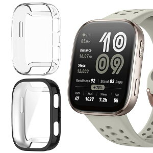 Amazfit Bip 6 �Ή� �P�[�X �V���R���ގ� �ی�P�[�X �J�o�[ �Ռ��z�� ���y�� �_�� �Ռ��h�~ �C�菝�h�~ �ی�J�o�[ Amazfit Bip 6 �p (�u���b�N+�N���A)