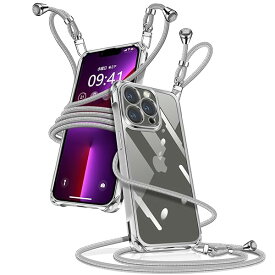 iPhone 13 Pro Max ケース クリア ショルダー iPhone13pro max スマホケース アイフォン13ProMax カバー 肩掛け 斜めかけ 縄掛けケース 透明 薄型 軽量 TPU 携帯ケース 紐付き 斜めがけ 織りストラップ付