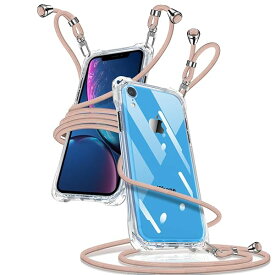iPhone XR ケース クリア ショルダー iPhoneXR カバー アイフォンXR スマホケース 肩掛け 斜めかけ 縄掛けケース 透明 薄型 軽量 TPU 携帯ケース 紐付き 斜めがけ 織りストラップ付き 長さ調整可能 取り外し可能 落下防止