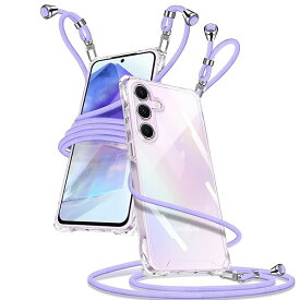 Samsung Galaxy A55 5G ケース クリア ショルダー ギャラクシーA55 スマホケース SC-53E SCG27 カバー 肩掛け 斜めかけ 縄掛けケース 透明 薄型 軽量 TPU+PC 携帯ケース 紐付き 斜めがけ 織りストラップ付