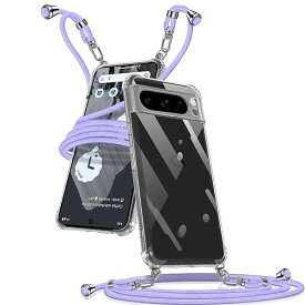 Google Pixel 8Pro ケース クリア ショルダー Google Pixel 8Pro スマホケース ピクセル8Pro カバー 肩掛け 斜めかけ 縄掛けケース 透明 薄型 軽量 TPU 携帯ケース 紐付き 斜めがけ 織りストラップ付き 長