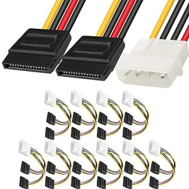 Xiatiaosann 10 パック SATA - Molex、4 ピン LP4 オス - デュアル 15 ピン SATA メス 電源ケーブル アダプター SATA ハード ドライブ DVD ドライブ用、15cm 6 インチ