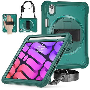 360�x ��] �n���h�x���g iPad Mini 6 Mini 7 �P�[�X �c�u�� ���u�� �X�^���h �V�����_�[�X�g���b�v�t�� iPad mini ��6���� /iPad mini A17 Pro �J�o�[ ���|�� �΂ߊ|�� �y�����[ �ϏՌ� TPU+P