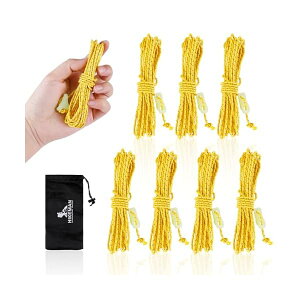 ダイニーマ ロープ ガイロープ 2mm テントロープ パラコード 反射材入り 蓄光自在金具付き 耐荷重330KG 軽量 高強度 高耐候性 長さ4m 4本セット キャンプ アウトドア (イエロー8本入り)