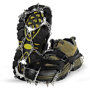 アイゼン チェーンスパイク 201ステンレス製 スノースパイク 軽量 凍結道路 登山 雪山 ハイキング トレッキング 通勤 穴釣り 磯釣り 沢登り 滑り止め 耐久性 収納袋付き 男女兼用 (ブラック, M