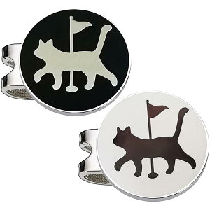 ゴルフ マーカー ゴルフキャップクリップ 磁気両面ロゴボールマーク かわいい猫と 肉球 デザイー 2個入り (白+黒)