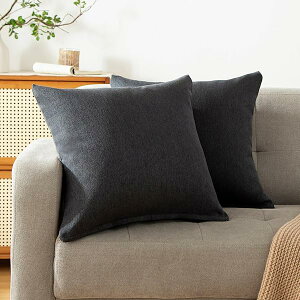 クッションカバー 50x50 2枚セット 黒 北欧 おしゃれ 綿麻テクスチャー リネン風 ピーチスキン ソフトタッチ 座布団カバー ソファ背当て 装飾枕カバー チャコールブラック