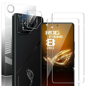 【2枚+2枚】For ASUS ROG Phone 8 Pro ガラスフィルム ＋ ROG Phone 8 Pro カメラフィルム 日本旭硝子素材製 硬度9H 高透過率 飛散防止 自动吸着 気泡防止 撥水撥油 ROG Phone 8 Pro ガラスフ