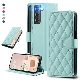 UnivoColors Galaxy S21 5G (SCG09/SC-51B) キルティングレザー調 手帳型ケース エレガント 高質PU マグネット開閉式 カード収納機能 スタンド機能 液晶全面保護 レンズ保護 ストラップ付属(ミントグリーン)