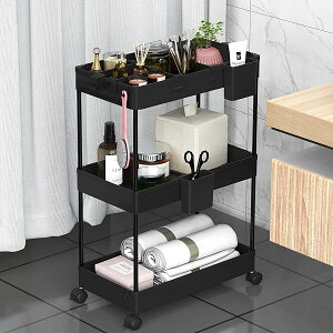 キッチンワゴン 隙間収納 スリム 22cm 収納カップ 仕切板付き 多機能 小物 食品 調味料 キャスター付き 組立簡単 浴室 台所 冷蔵庫横 3段 ブラック