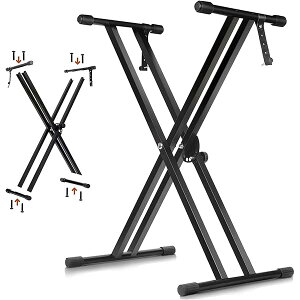 キーボードスタンド X型 電子ピアノスタンド7段階高さ32~96cm調整可能 シンセサイザー 二重枠X型 折りたたみ 用スタンド キーボード楽器安定し電子オルガン ブラケット 54/61/73/76/88鍵 ボード適
