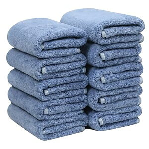 フェイスタオル マイクロファイバー 10枚セット 約35X75cm 柔らかい ふわふわ 高速 吸水 速乾 通気 人気 家庭/業務用 (ブルー)