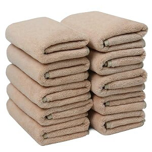 フェイスタオル マイクロファイバー 10枚セット 約35X75cm 柔らかい ふわふわ 高速 吸水 速乾 通気 抗菌 防臭 人気 家庭/業務用 (ベージュ)