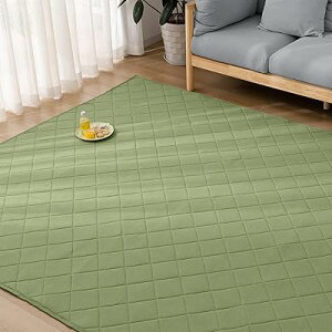 Keusnix 夏用ラグ カーペット ラグマット 190x190CM 約2畳 綿 サラッとした肌触り キルトラグ 洗える 滑り止め付き 抗菌 防臭 防ダニ加工 厚7mm オールシーズン リビングマット 軽量タイプ グリー