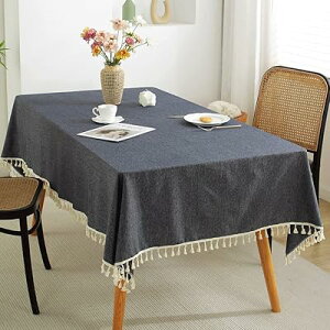 meioro テーブルクロス テーブルカバー タッセル付き フリンジ付き 単色 純色 長方形 綿麻生地 リネン コットン シンプル 汚れ防止 肌触り良い 耐用 和風 サイズ選択可能 インテリア用品 多用