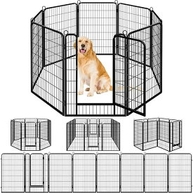 ペットフェンス 中大型犬用— ペットケージ パネル8枚 ペットサークル 四角ポール 折り畳み