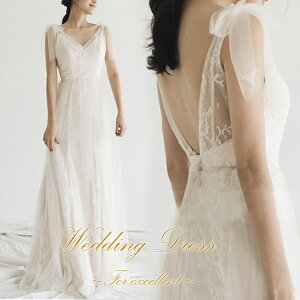 【クーポン発行中】ウェディングドレス デコルテラインが美しい 総レース ウェディングドレス ナチュラル 肩リボン ホワイト Aライン 結婚式 花嫁 インポート 海外挙式 大きいサイズ ブラ