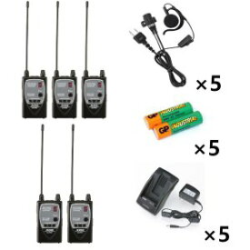 ALINCO アルインコ特定小電力トランシーバー×5+充電器×5+バッテリー×5+イヤホン×5セットDJ-P921L(ロングアンテナ)+EDC-121A+EBP-57N+EME-652MA5台セット