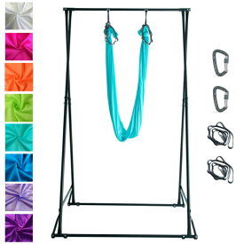 折り畳み式エアリアルヨガスタンド＆伸縮性弱めハンモックSET（シルキーパールリッチ×幅広モデル） 空中ヨガ エアリアルヨガ ハンモックヨガ ハンモックスタンド