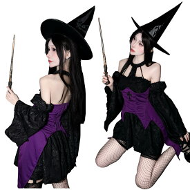 ハロウィン コスプレ 仮装 魔女 ウィッチ ハロウィンコスプレ 大人 女性 可愛い ハロウィン 衣装 魔女 魔法使い コスプレ Halloween 衣装 魔法師 宴会 余興 忘年会 ダンス衣装 変装 演出 舞台衣装 舞台劇 悪魔 コスチューム仮装 デビル 仮装 cosplay