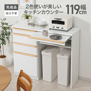 キッチンカウンター レンジ台 完成品 幅119cm 収納 木製 ロータイプ キッチン収納 引き出し付き おしゃれ レンジボード キッチンボード キッチン収納棚 ダイニングボード ゴミ箱収納 ダスト