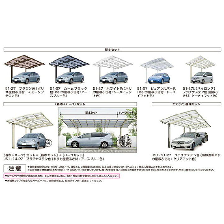 楽天市場 兵庫県南部限定 Ykkap カーポート 1台用 基本51 24 L5052 H2400 レイナポートグラン ポリカーボネート屋根材 駐車場 車庫 ガレージ 本体 建材屋 リフォーム建材屋