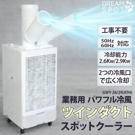 【エントリーでP10倍】スポットクーラー 業務用 工事不要 ツインダクト 2本ダクト 冷風機 スポットエアコン 据付工事不要 100W 冷風機 2口 扇風機 8畳 10畳 12畳 送風 キャスター付き 排熱ダクト付き 移動式エアコン 冷房 節電 涼しい ノンドレン