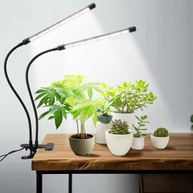 植物育成ライト クリップ式LED植物ライト50W屋内植栽ライト タイミング機能（3H / 6H / 12H）5速調光と表示2ヘッド付き 360°調整可能 84 LEDライトで、日照不足解消 3スイッチモード ハイドロポニ