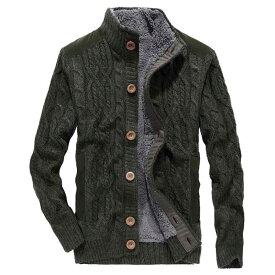 [Hilarocky] メンズ セーター カーディガン ジャケット 長袖ジップ スタンドカラー 裏起毛 厚手 無地 防寒 春 秋 冬