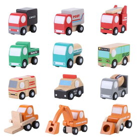 12PCS /セット 車おもちゃ 多車種 木製 玩具車 カラフル 6歳以上 ホイールが走れる 可愛いデザイン 耐衝撃 スムーズなエッジ処理
