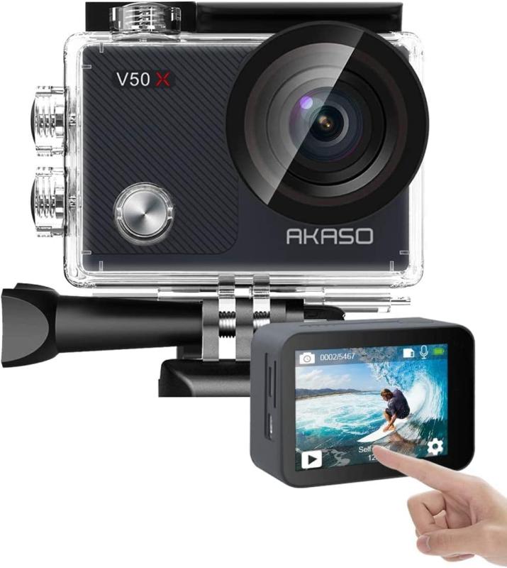 AKASO アクションカメラ V50X，4K30fps 20MP 新版6軸手ぶれ補正 WiFi対応 小型アクションカム 30M防水 タッチスクリーン式 HDMI出力 外部マイク対応 水中カメラ 豊富なアクセサリー リモコン付きのサムネイル