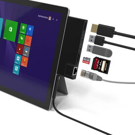 Microsoft Surface Pro4 Pro5 Pro6用USB 3.0 ハブ ミニDP 6ポートアダプター 4K HDMI対応6in1ドッキングステーション SD/Micro SDカードリーダー ネット接続ポー＆2 USB 3.0 ポート付き mini DisplayPor マルチ変換ア