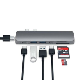 Satechi Type-C アルミニウム Proハブ 7-in-2 多機能USB-Cポート 40Gbs PD, 4K HDMI, USB-A, micro/SDスロット (MacBookPro/ Air2018以降対応)