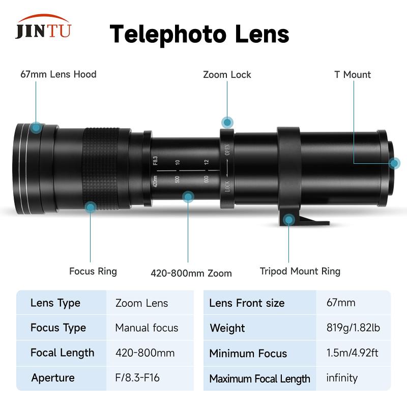 JINTU420-800mm f 8.3マニュアルフォーカスズームニコン一眼レフ