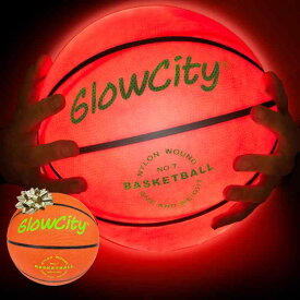 GlowCity 暗闇で光るバスケットボール ティーンの男の子向け - 光る赤いバスケットボールボール 夜間のボールゲーム用ライトアップLEDおもちゃ - スポーツ用品&amp;ガジェット 8歳以上の子供用